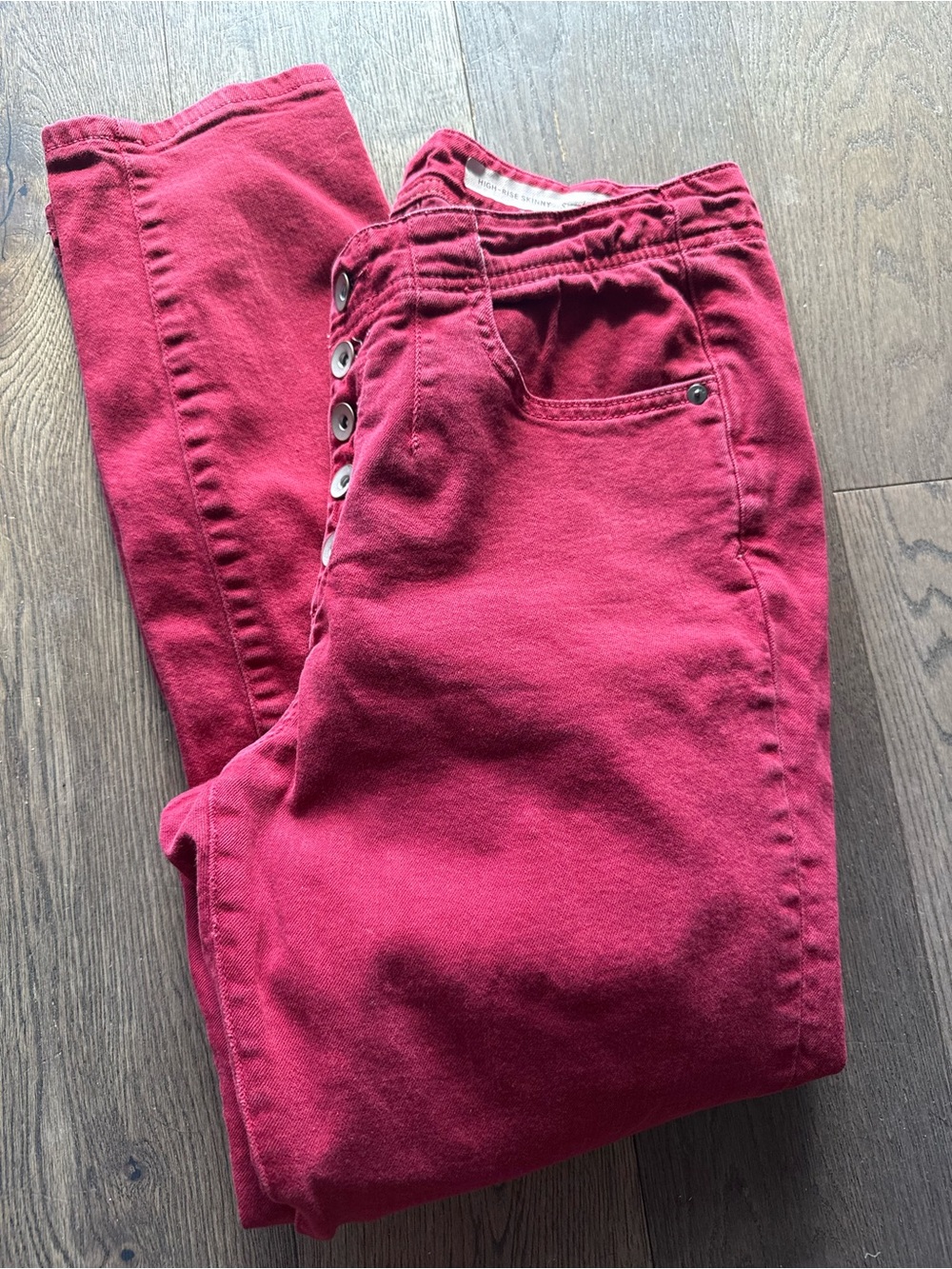 Pilcro and the Letterpress Red High Rise Button-Fly Skinny Jeans